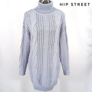 SHEIN LS Chunky Cable and Rib Knit Oversize Turtleneck Sweater Dress Tunic S